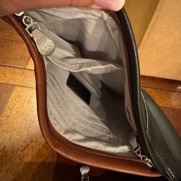 Sash Bag Vegan Faux Leather Brown Black Crossbody Travel Sling Purse Adjustable - Picture 3 of 6